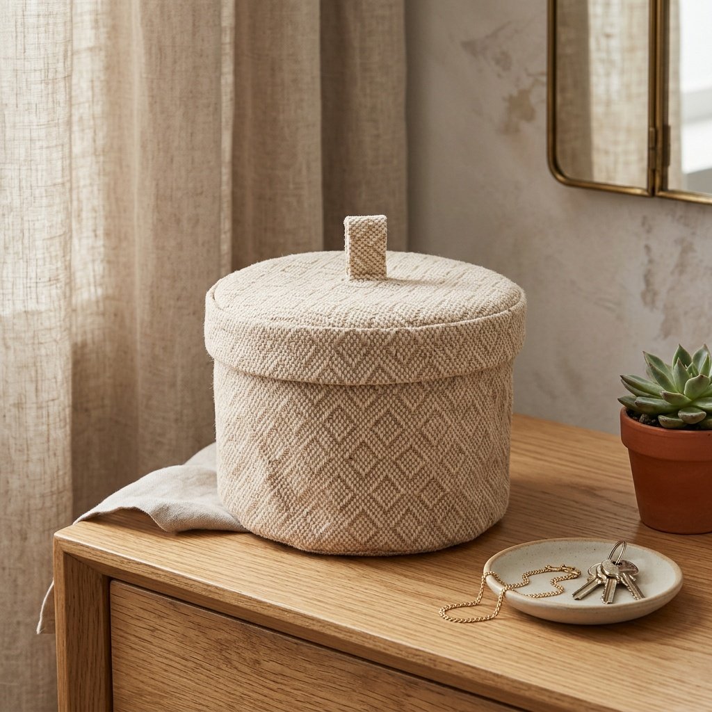 Diamant jute rund korg med lock Diamond jute round basket with lid