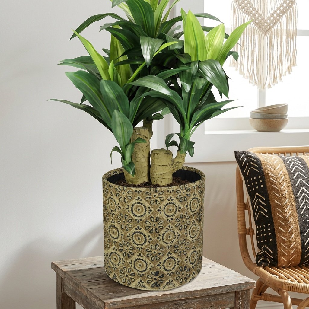 Grön diamant jute rund korg Green diamond jute round basket
