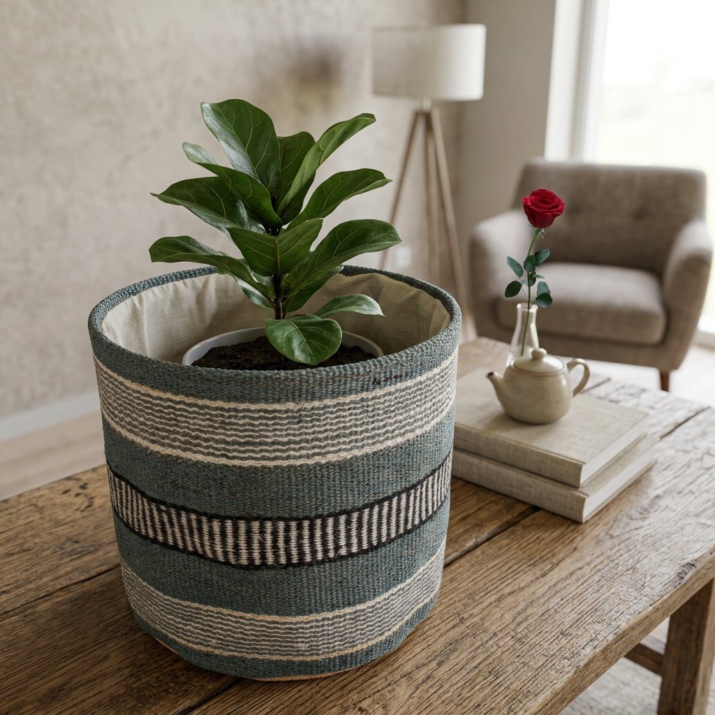 Grårandig blomsterkorg i jute Grey stripe jute flower basket