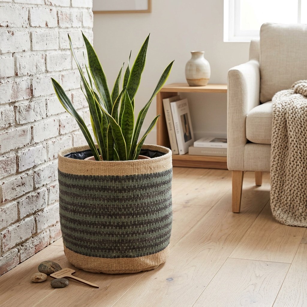 Rund korg i jute med elfenbenskant Ivory border jute round basket