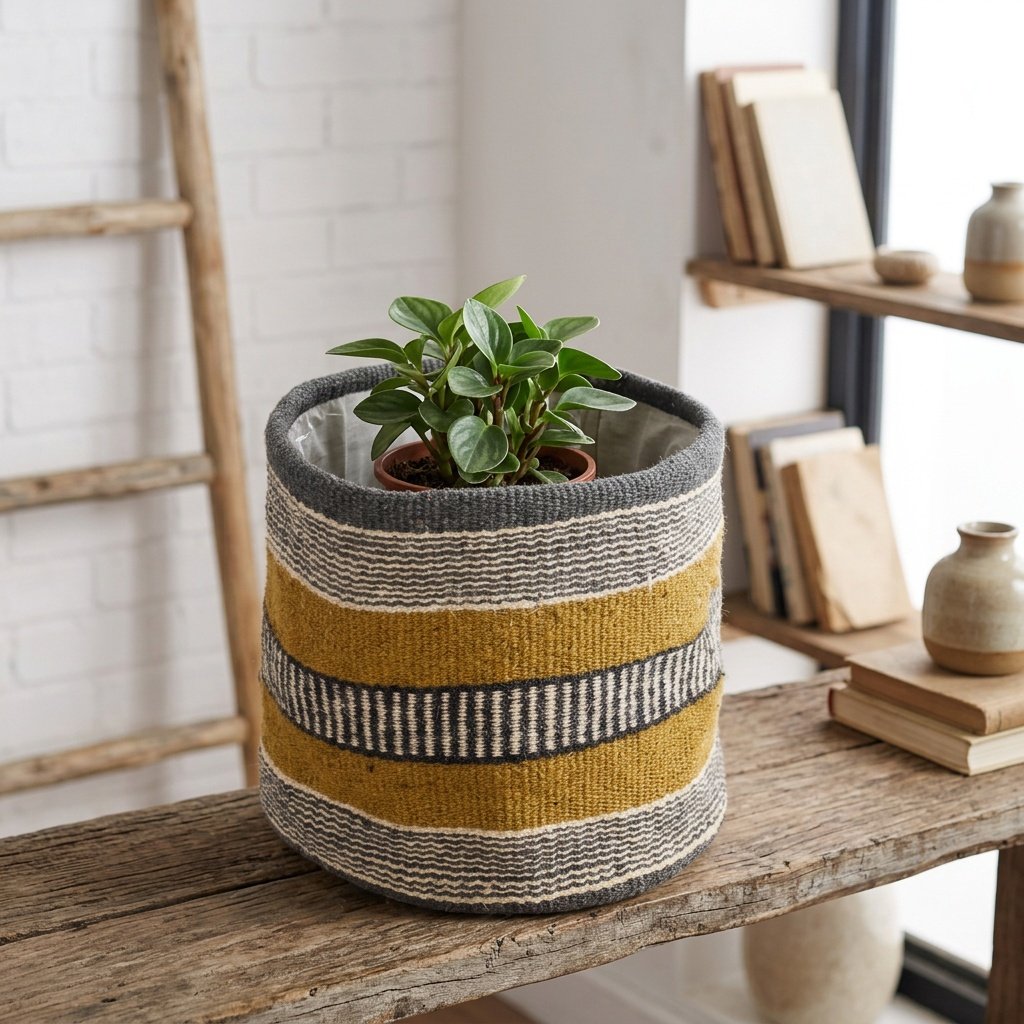 Gul och grå jutekorg Yellow and grey jute basket